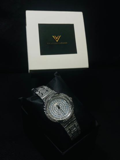 RILUNSO Diamond Iced Silver Watch