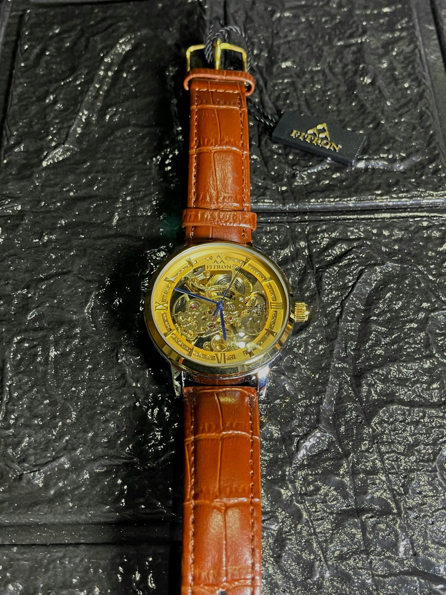 Fitron Auto Watch Skeleton Dial Brown Strap